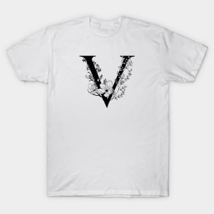 Letter V Monogram - Floral Initial T-Shirt